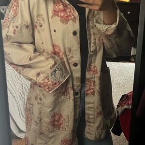 Basically new** Free People Floral Utility Jacket - Cream and Pink